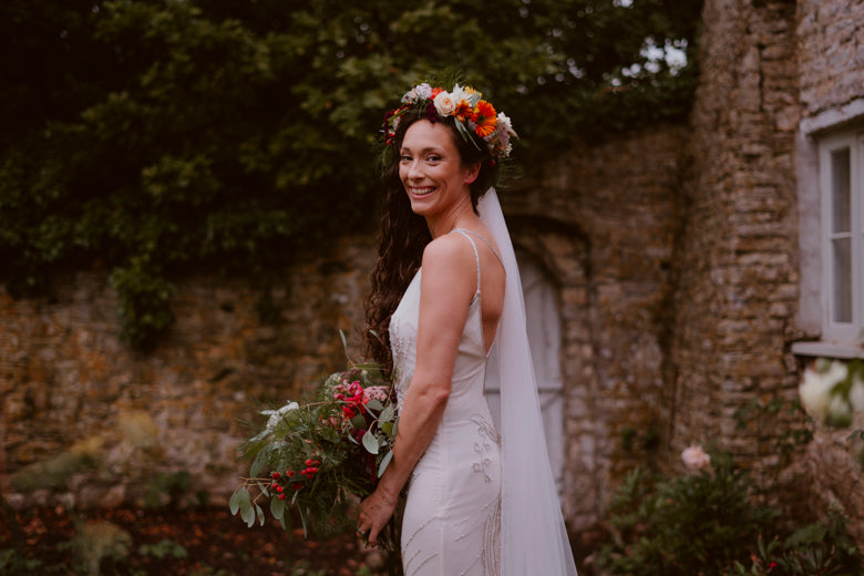 Garden-gathered rustic and wild brial bouquet design by Tamsin at Trelowen Flowers